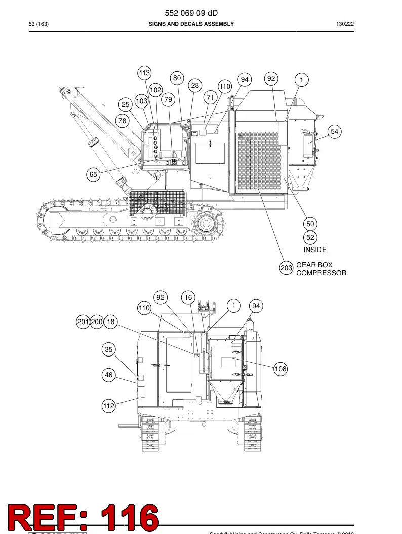 55206910 552 069 10 Decal, Warning - Sandvik Technical Drawing