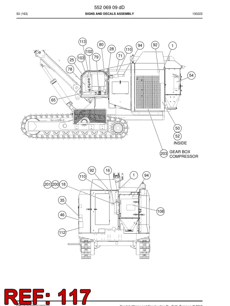 55206911 552 069 11 Decal, Warning - Sandvik Technical Drawing