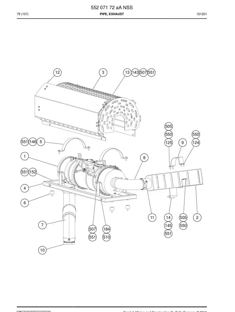 55207172a 552 071 72a Pipe, Exhaust - Sandvik Technical Drawing