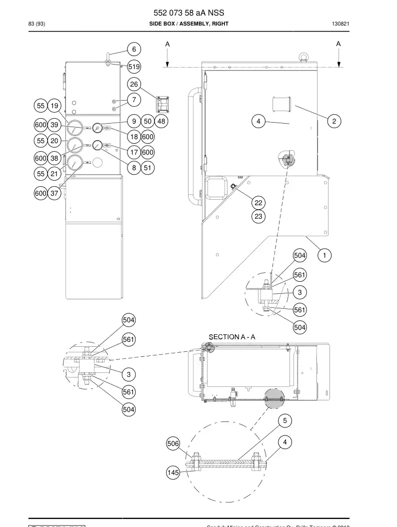 55207358a 552 073 58a Side Box - Sandvik Technical Drawing