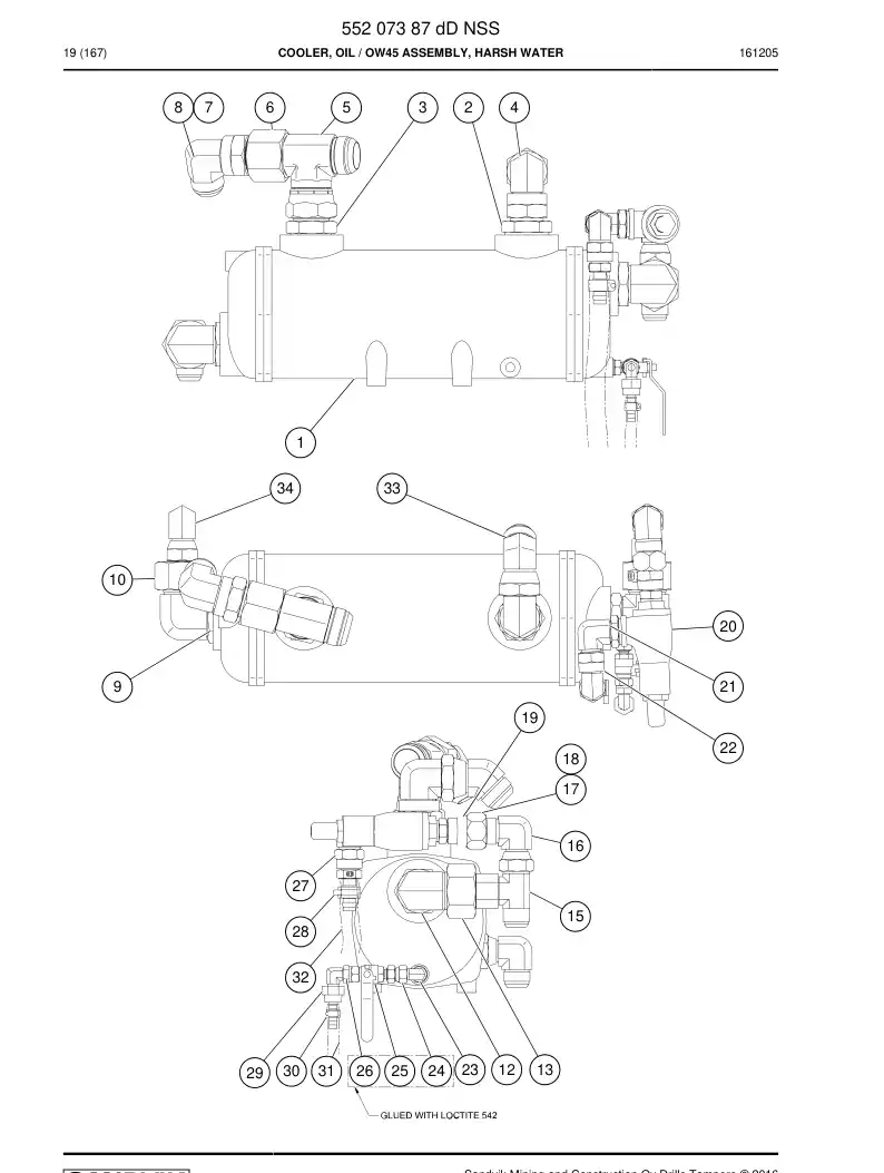 55207387d 552 073 87d Cooler, Oil - Sandvik Technical Drawing