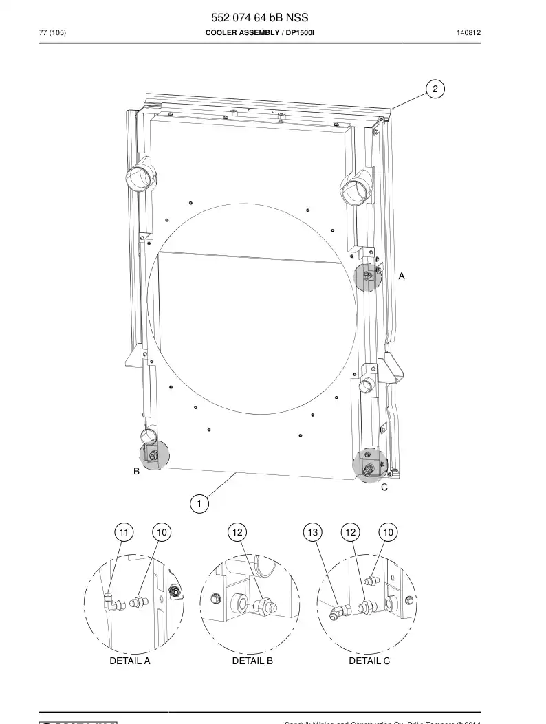 55207464b 552 074 64b Cooler Assembly - Sandvik Technical Drawing