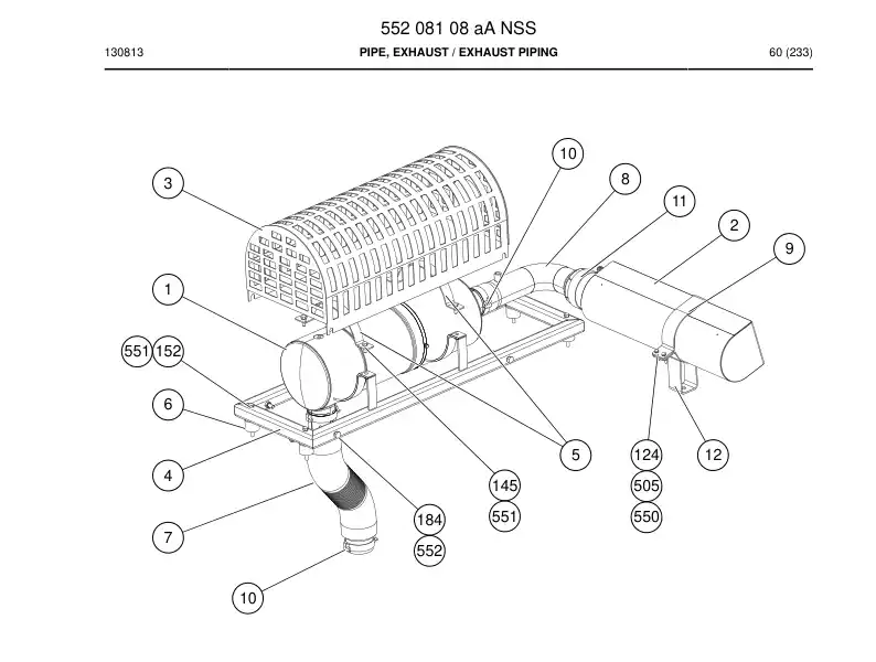 55208108a 552 081 08a Pipe, Exhaust - Sandvik Technical Drawing
