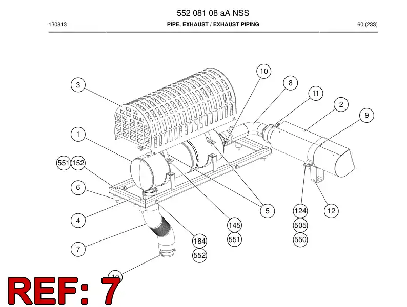 55208173 552 081 73 Pipe, Exhaust - Sandvik Technical Drawing