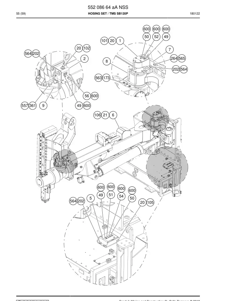 55208664a 552 086 64a Hosing Set - Sandvik Technical Drawing