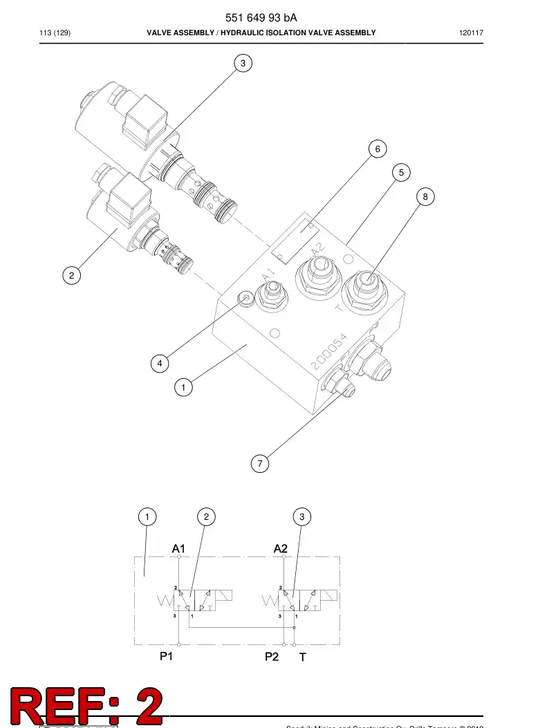 55208687 552 086 87 Valve, Spool, Directional - Sandvik Technical Drawing