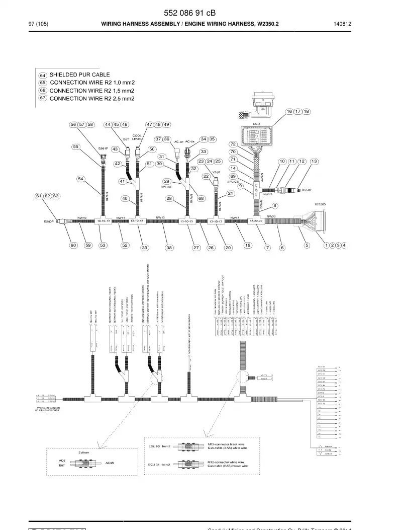 55208691c 552 086 91c Wiring Harness Assembly - Sandvik Technical Drawing