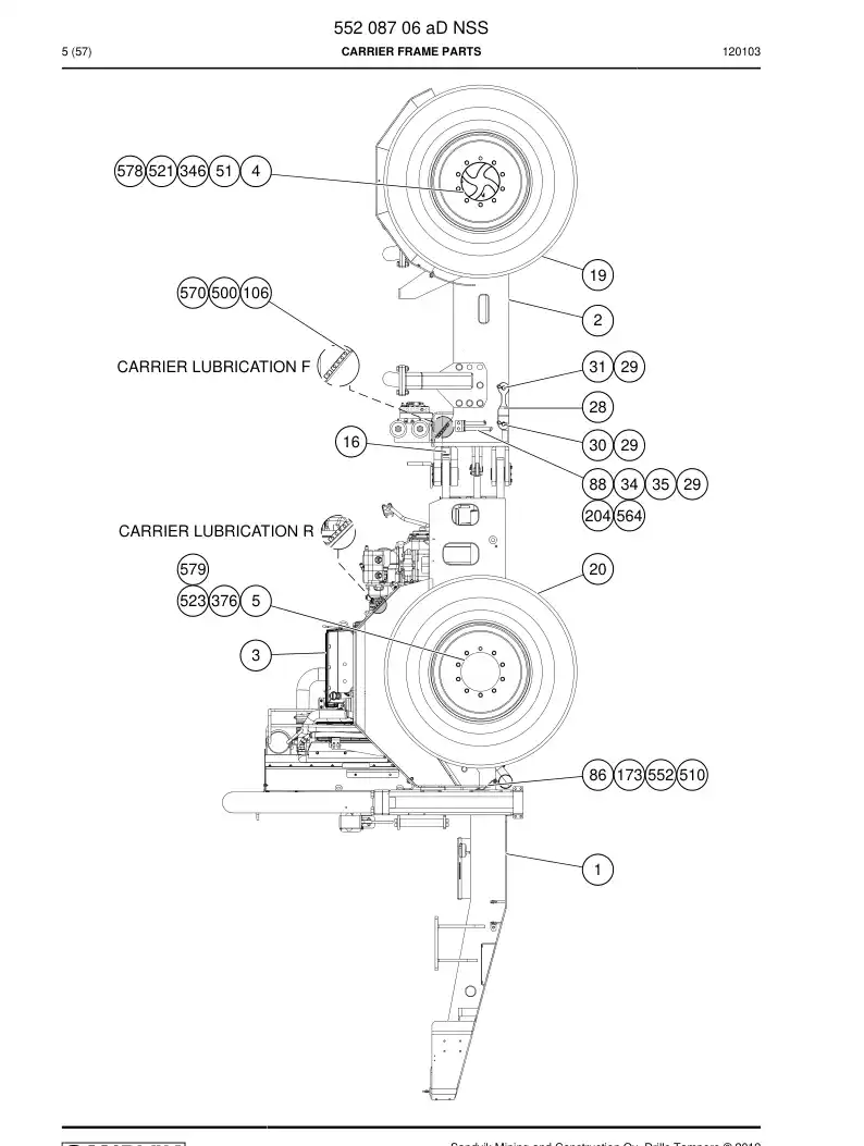 55208706a 552 087 06a CARRIER FRAME PARTS - Sandvik Technical Drawing