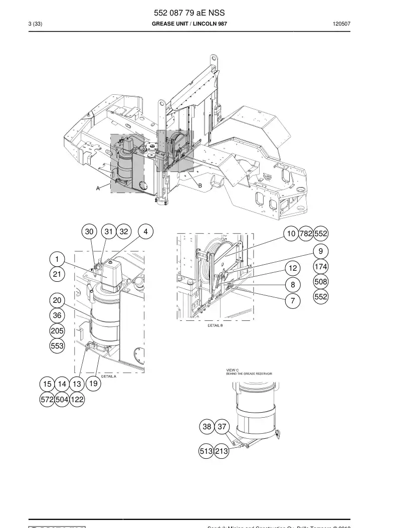 55208779b 552 087 79b Grease unit - Sandvik Technical Drawing