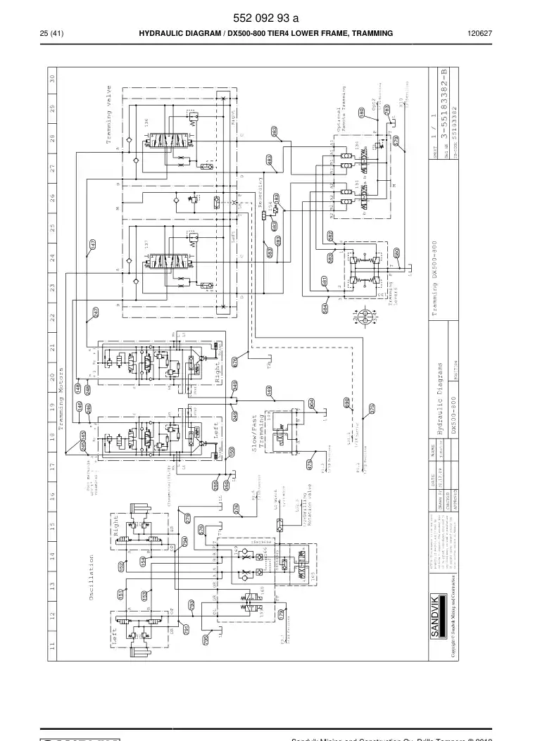 55209293a 552 092 93a Schematic, Hydraulic - Sandvik Technical Drawing
