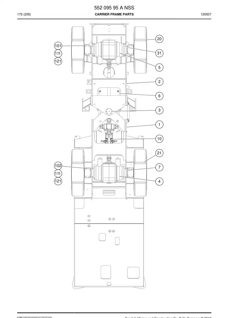 55209595 552 095 95 Carrier frame parts - Sandvik Technical Drawing