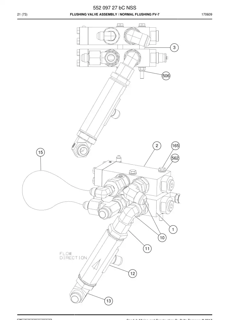 55209727b 552 097 27b Flushing Valve Assembly - Sandvik Technical Drawing