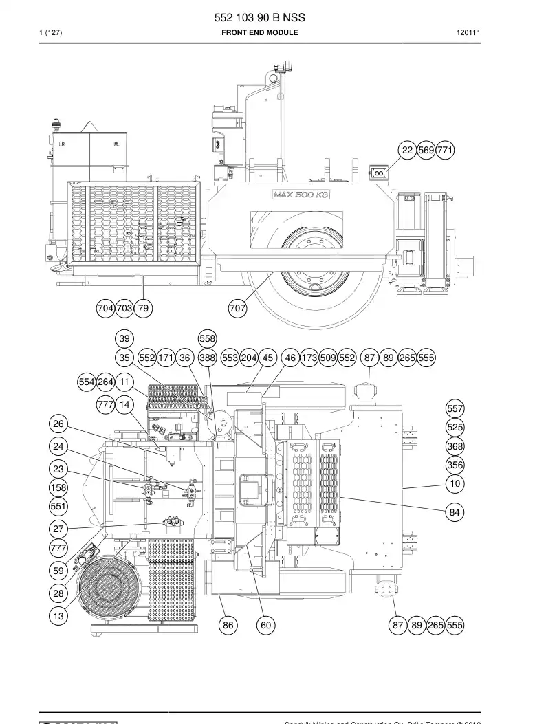 55210390 552 103 90 FRONT END MODULE - Sandvik Technical Drawing