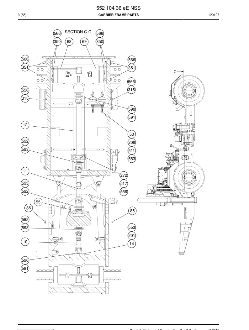 55210436e 552 104 36e Carrier frame parts - Sandvik Technical Drawing