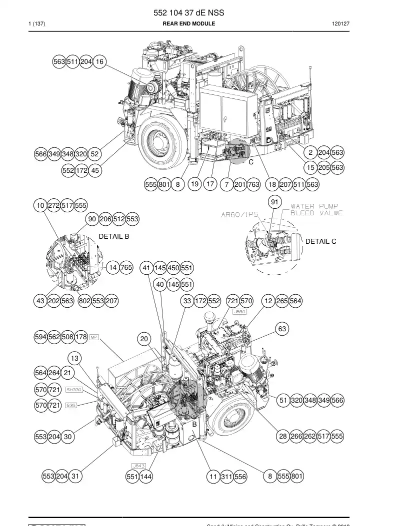 55210437d 552 104 37d Rear end module - Sandvik Technical Drawing