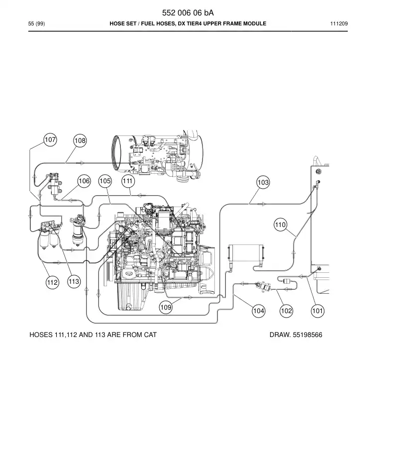 55210928a 552 109 28a Hose, Fuel - Sandvik Technical Drawing