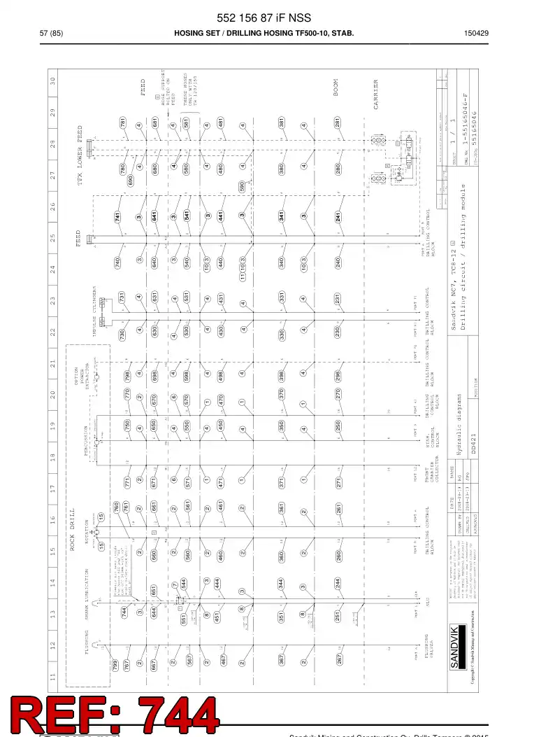 55211070 552 110 70 Hose Assembly, Hydraulic - Sandvik Technical Drawing