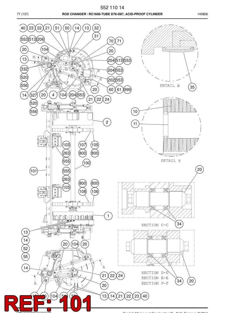 55211231 552 112 31 Shaft, Swing - Sandvik Technical Drawing