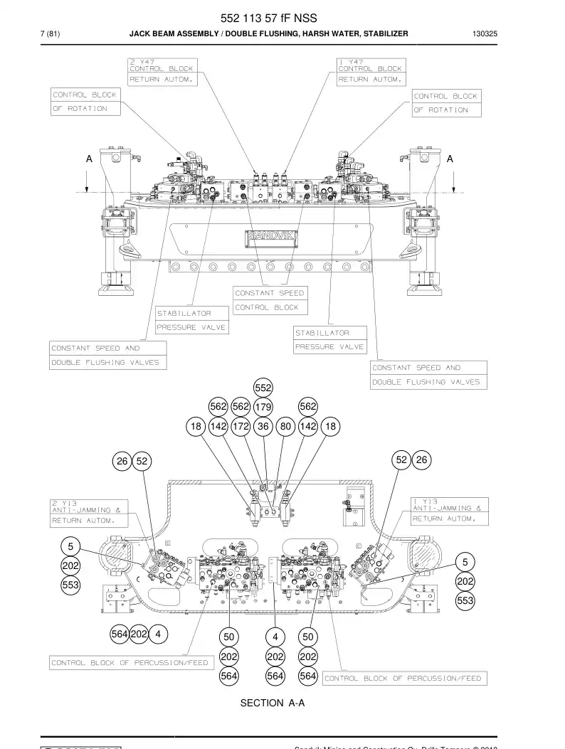 55211357f 552 113 57f Jack Beam Assembly - Sandvik Technical Drawing