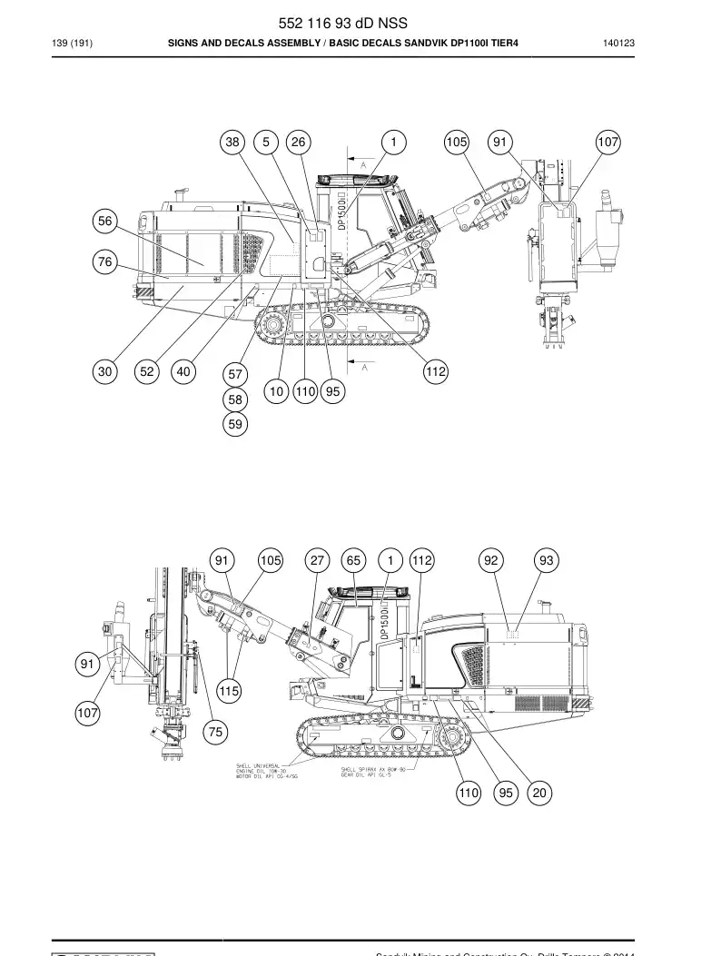 55211693d 552 116 93d Signs And Decals Assembly - Sandvik Technical Drawing