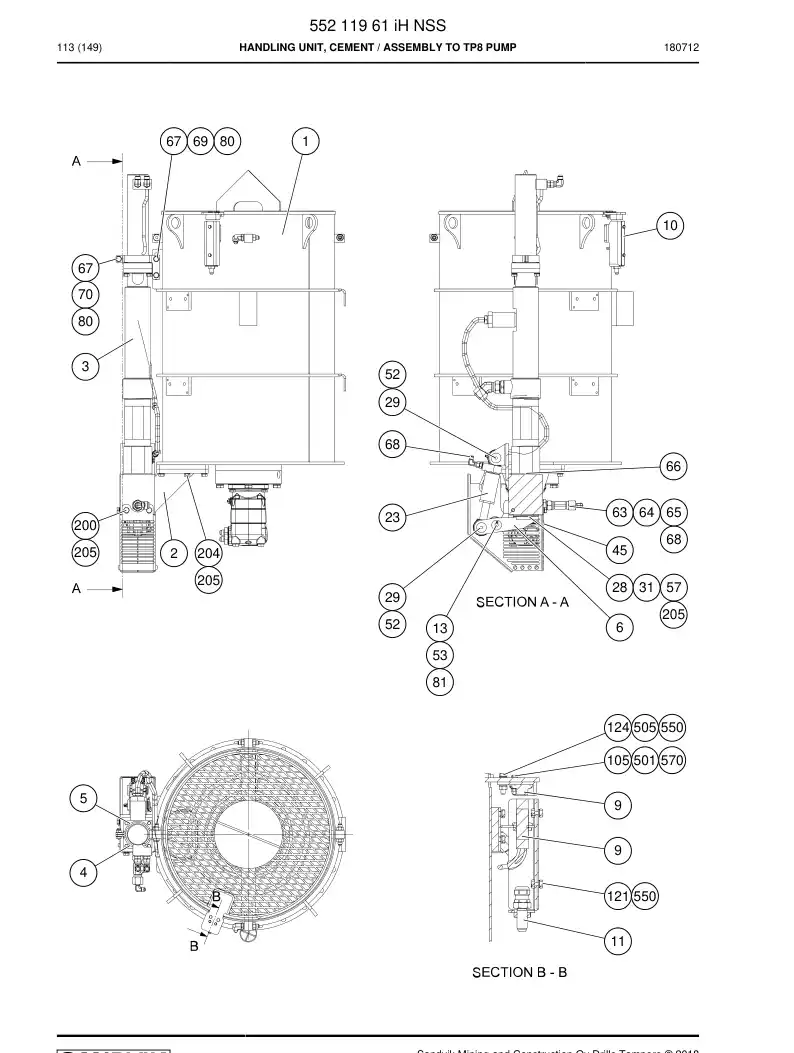 55211961i 552 119 61i UNITE DE MANUSEIO, CIMENTO - Sandvik Technical Drawing