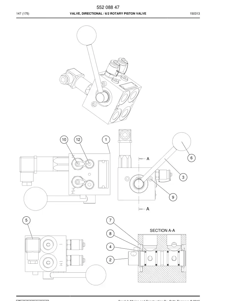 55211965 552 119 65 Valve section - Sandvik Technical Drawing