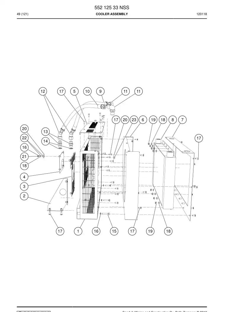 55212533a 552 125 33a Cooler assembly - Sandvik Technical Drawing
