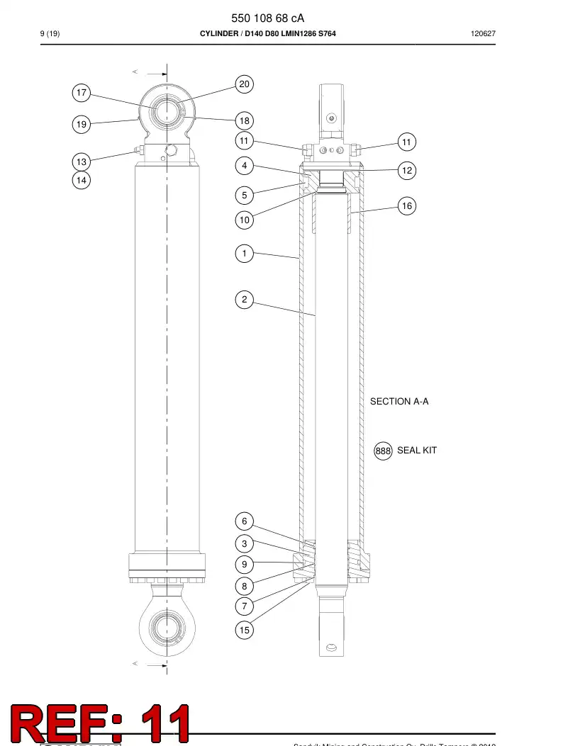 55212938 552 129 38 Valve, Over Center - Sandvik Technical Drawing