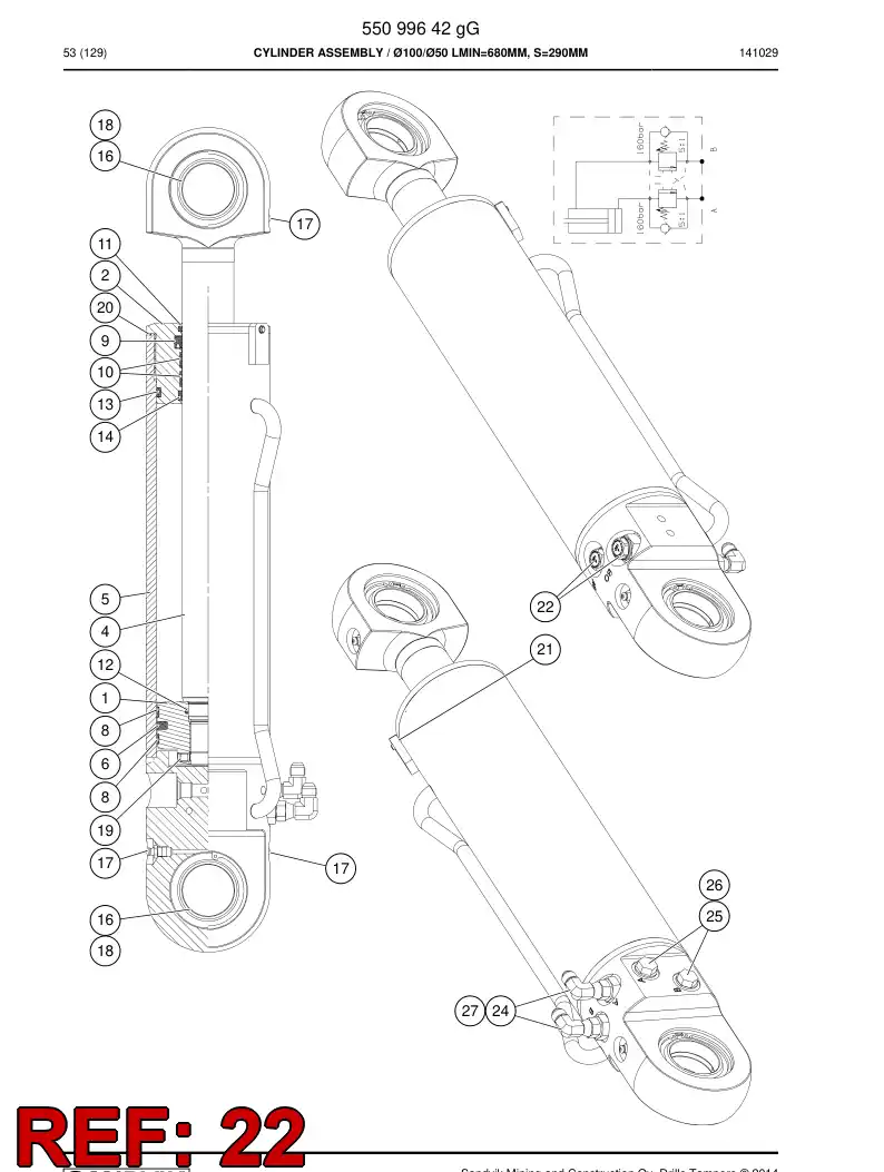 55212939 552 129 39 Valve, Over Center - Sandvik Technical Drawing