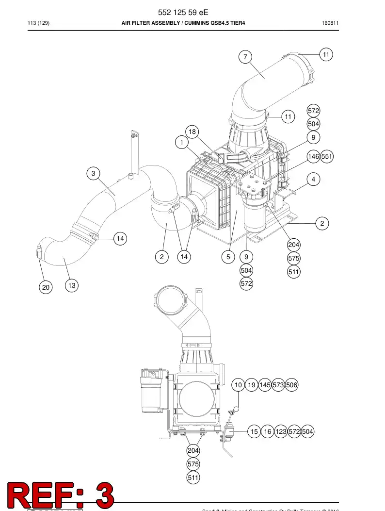 55213376 552 133 76 Tube, Air Intake - Sandvik Technical Drawing