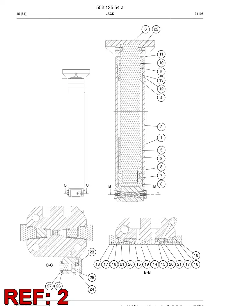 55213557 552 135 57 Rod, PISTON - Sandvik Technical Drawing
