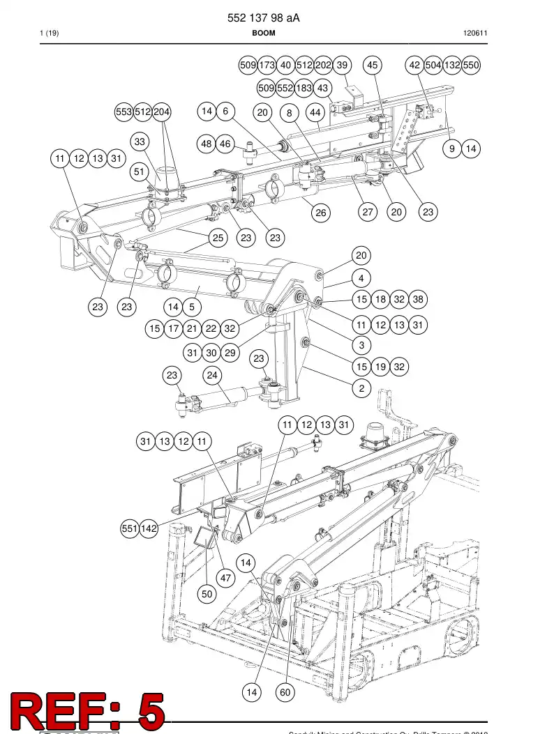 55213799 552 137 99 Base, Boom - Sandvik Technical Drawing