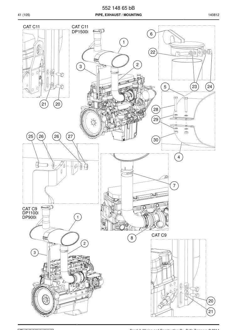 55214865b 552 148 65b Pipe, Exhaust - Sandvik Technical Drawing