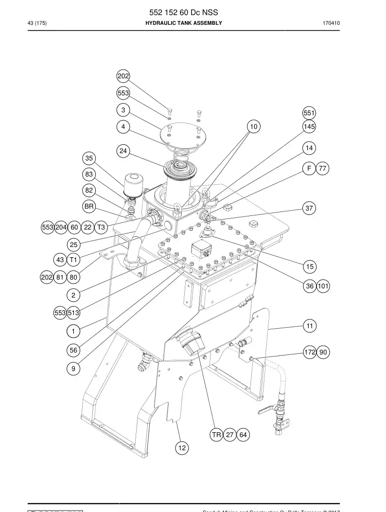 55215260 552 152 60 Hydraulic Tank Assembly - Sandvik Technical Drawing