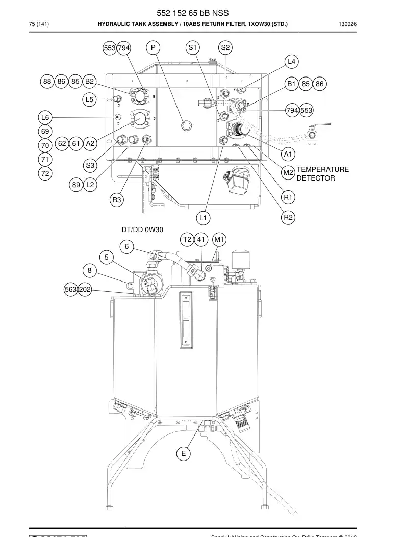 55215265b 552 152 65b Hydraulic Tank Assembly - Sandvik Technical Drawing