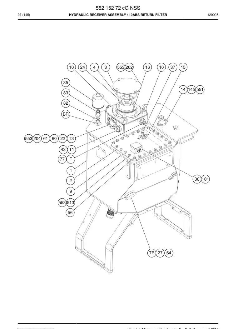 55215272c 552 152 72c Hydraulic receiver assembly - Sandvik Technical Drawing