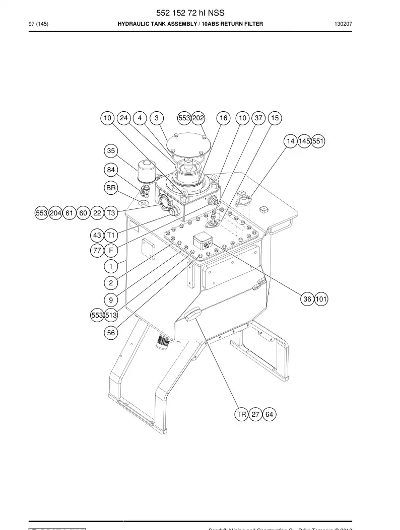 55215272i 552 152 72i Hydraulic Tank Assembly - Sandvik Technical Drawing