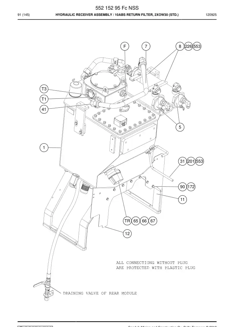 55215295 552 152 95 Hydraulic receiver assembly - Sandvik Technical Drawing