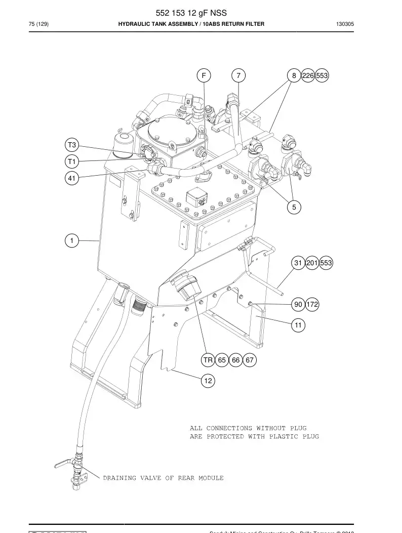 55215312g 552 153 12g Hydraulic Tank Assembly - Sandvik Technical Drawing