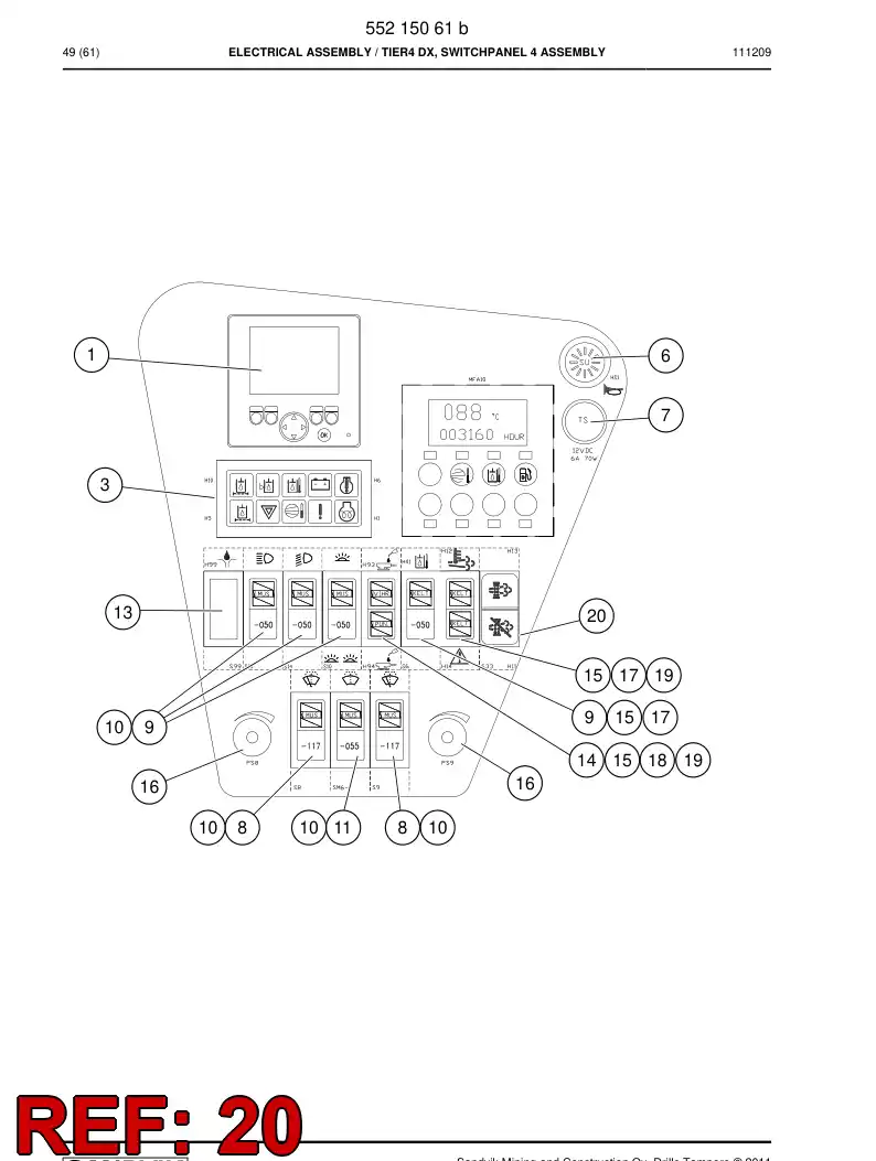 55215359 552 153 59 Switch, Rocker - Sandvik Technical Drawing