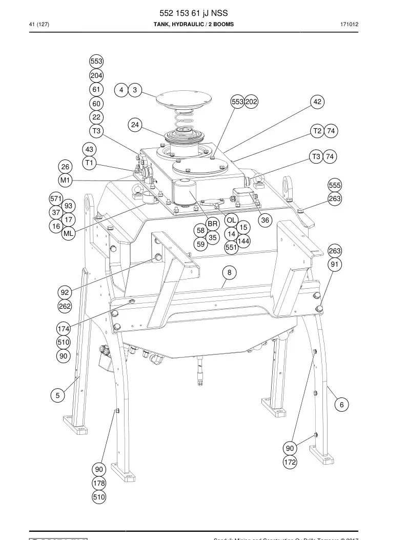 55215361j 552 153 61j Tank, Hydraulic - Sandvik Technical Drawing