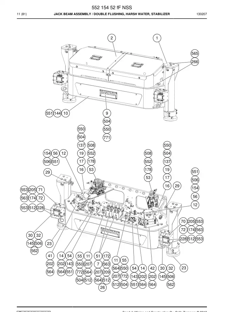 55215452f 552 154 52f Jack Beam Assembly - Sandvik Technical Drawing
