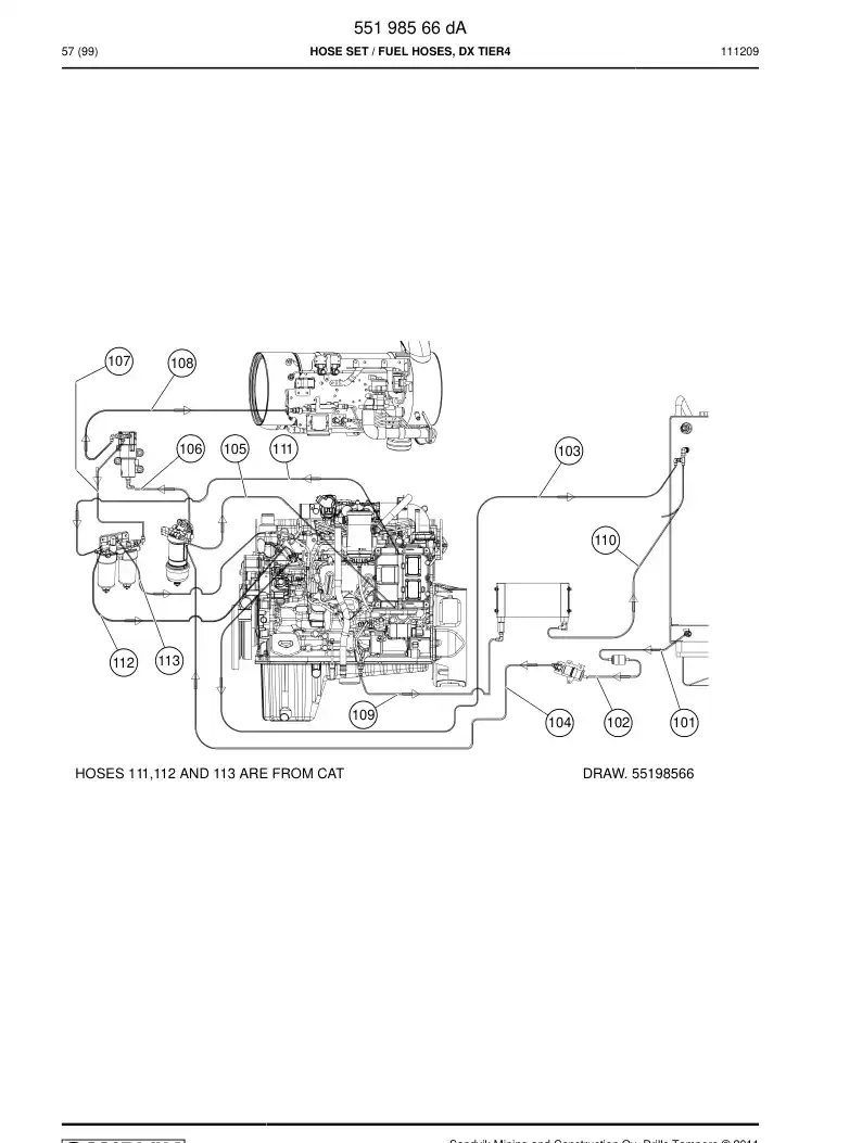 55215460 552 154 60 Hose, Fuel - Sandvik Technical Drawing