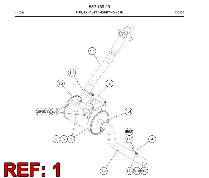 55215621 552 156 21 Exhaust pipe - Sandvik Technical Drawing
