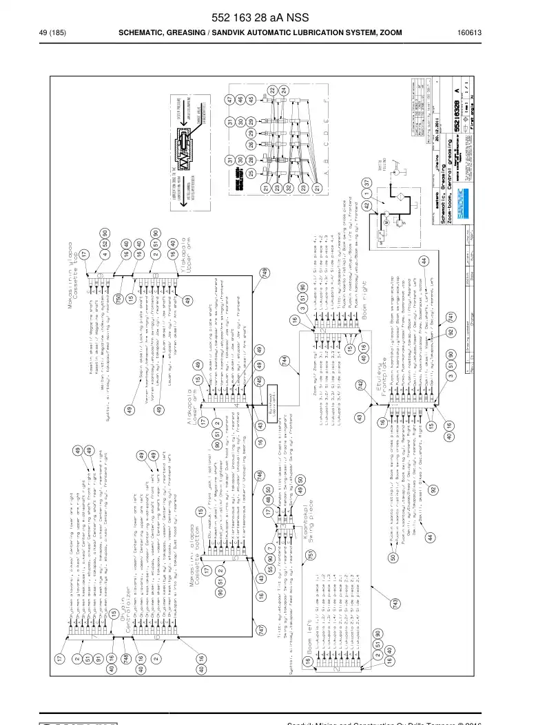 55216328a 552 163 28a Schematic, Greasing - Sandvik Technical Drawing