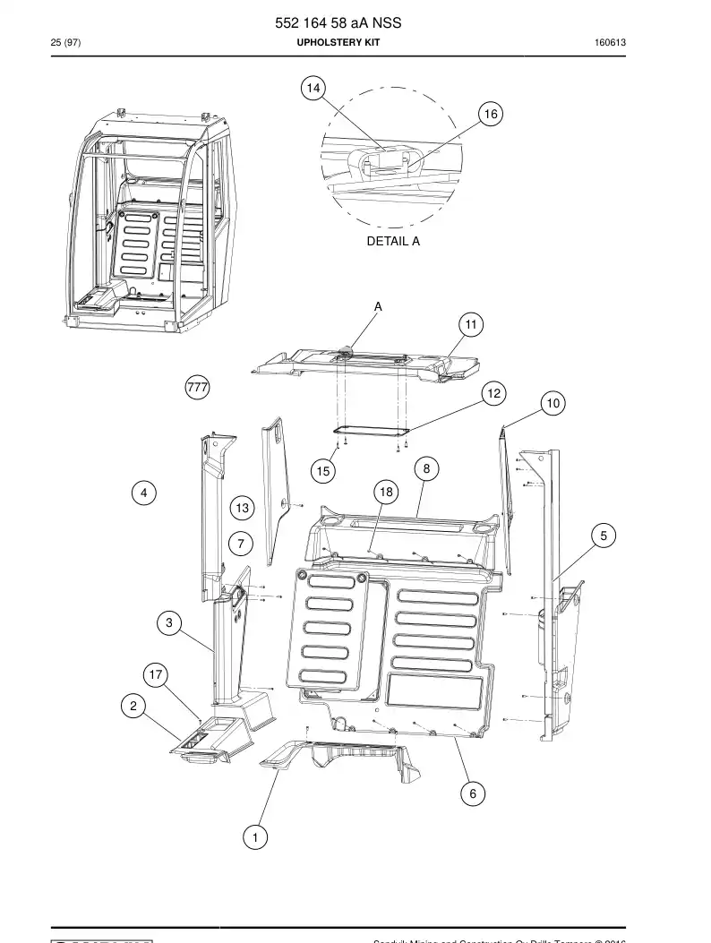 55216458b 552 164 58b Upholstery Kit - Sandvik Technical Drawing