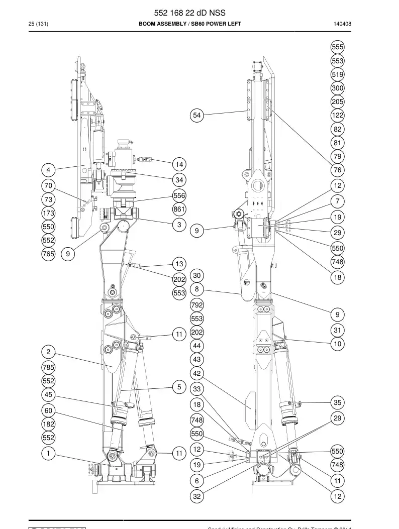 55216822d 552 168 22d Boom Assembly - Sandvik Technical Drawing