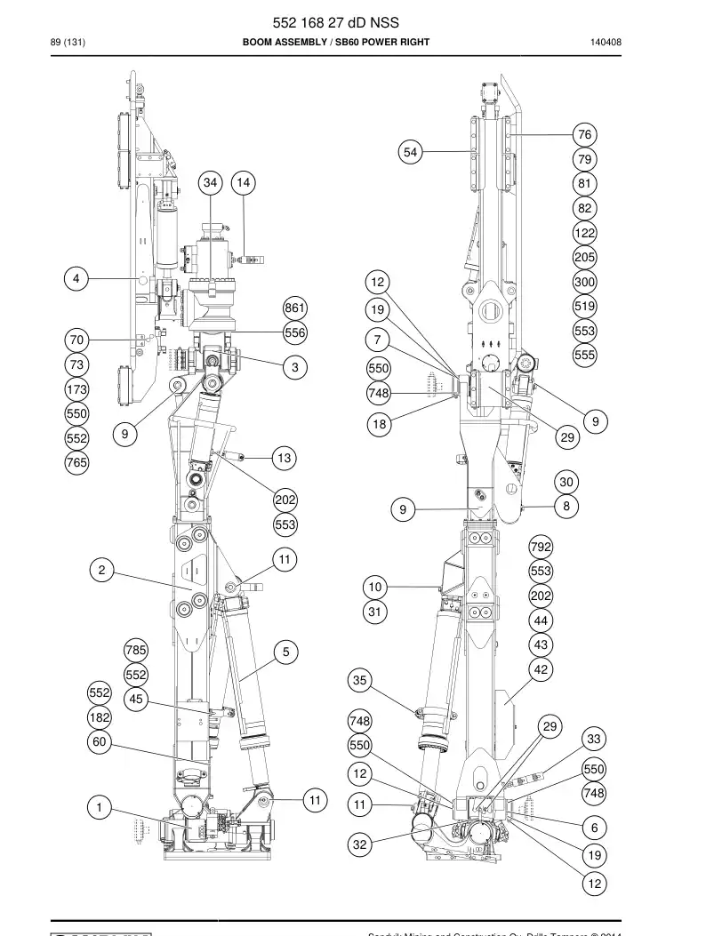 55216827d 552 168 27d Boom Assembly - Sandvik Technical Drawing