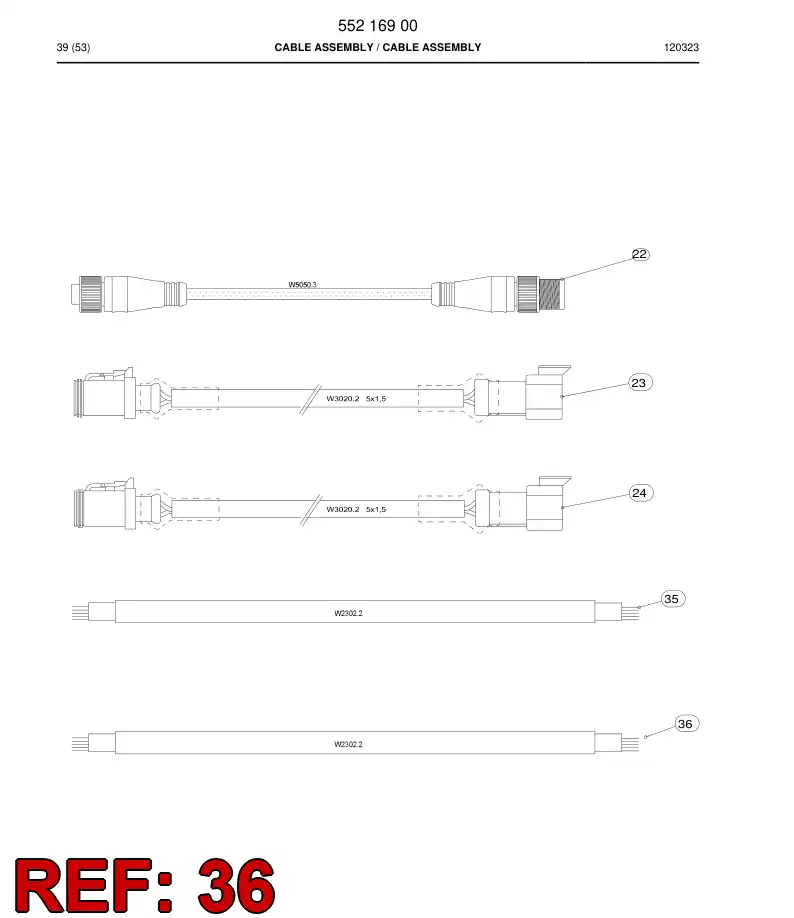 55216891 552 168 91 Cable assembly - Sandvik Technical Drawing