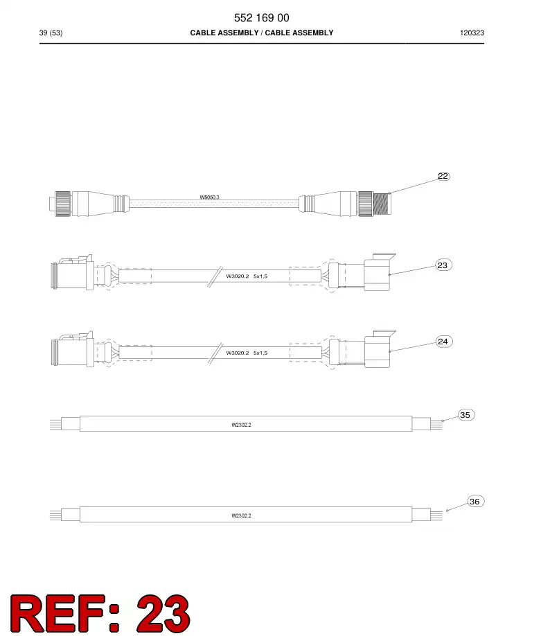 55216898 552 168 98 Cable assembly - Sandvik Technical Drawing